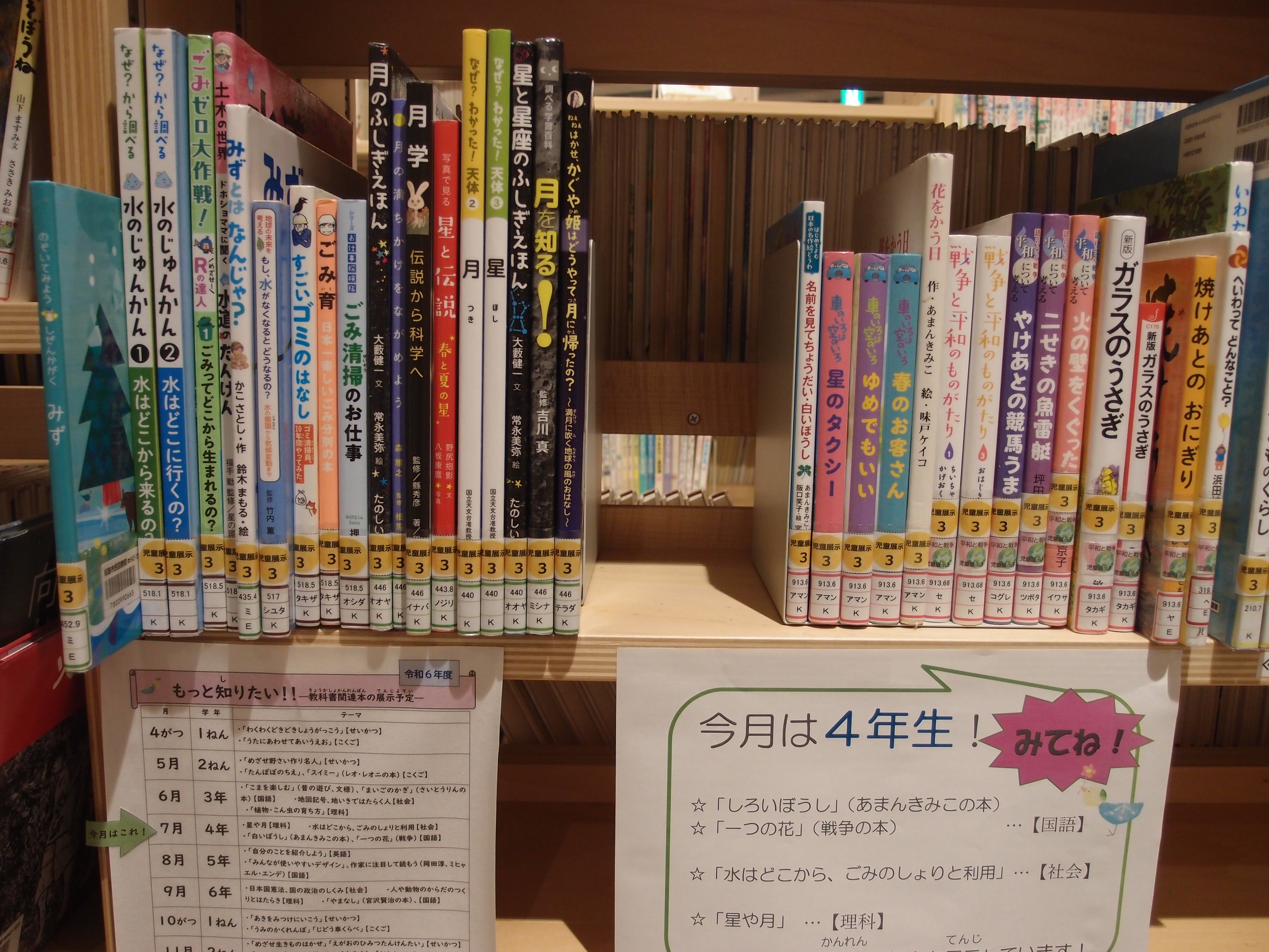 教科書に載っている児童書を展示した写真