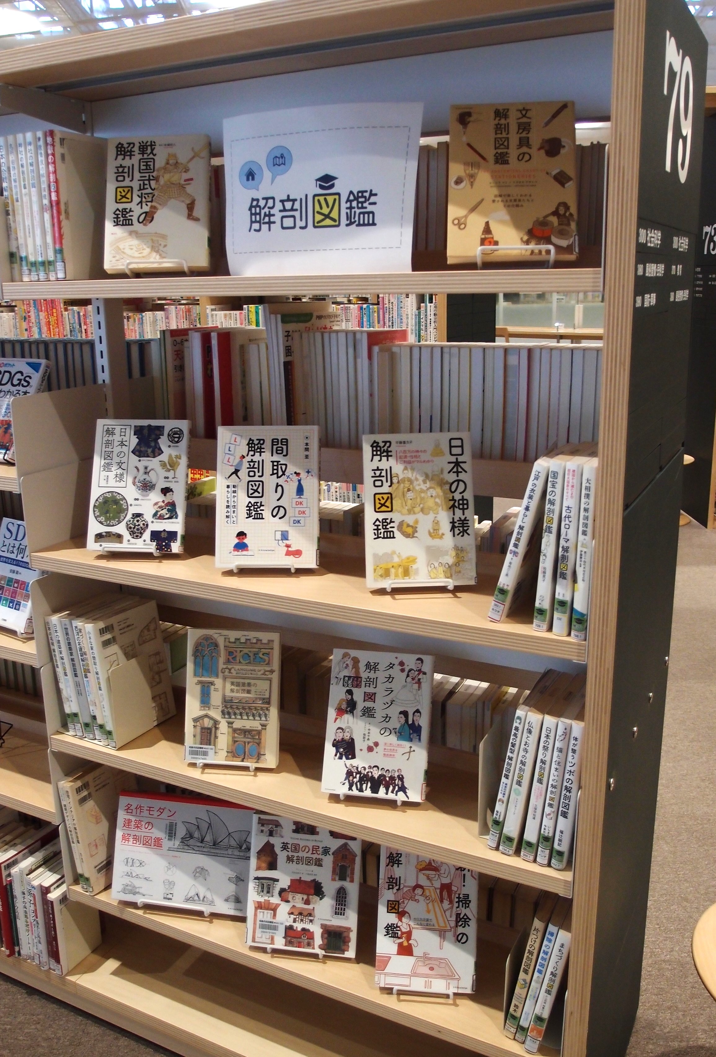 展示の本が棚に並んでいる様子の写真