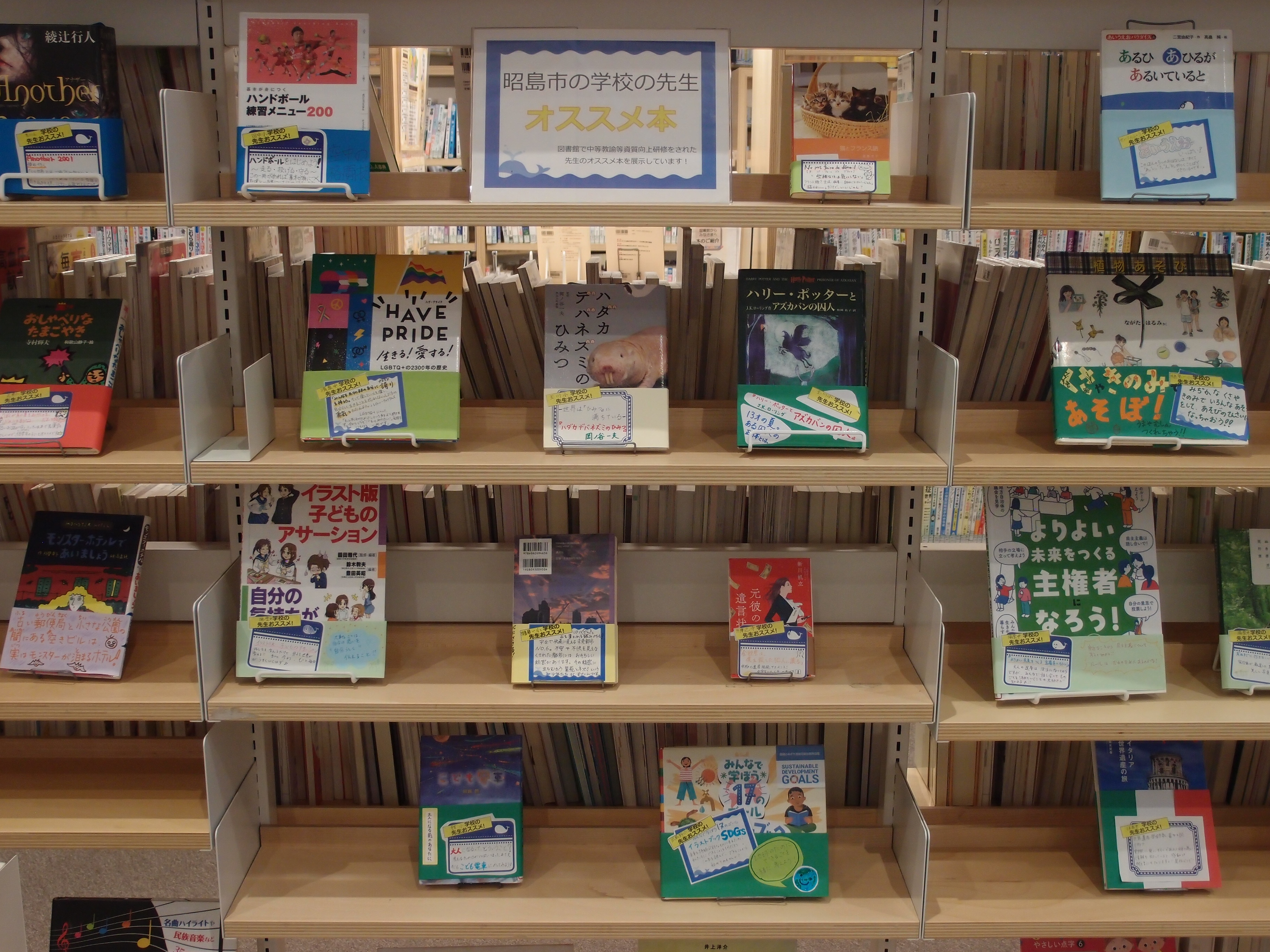 展示の本が棚に並んでいる写真