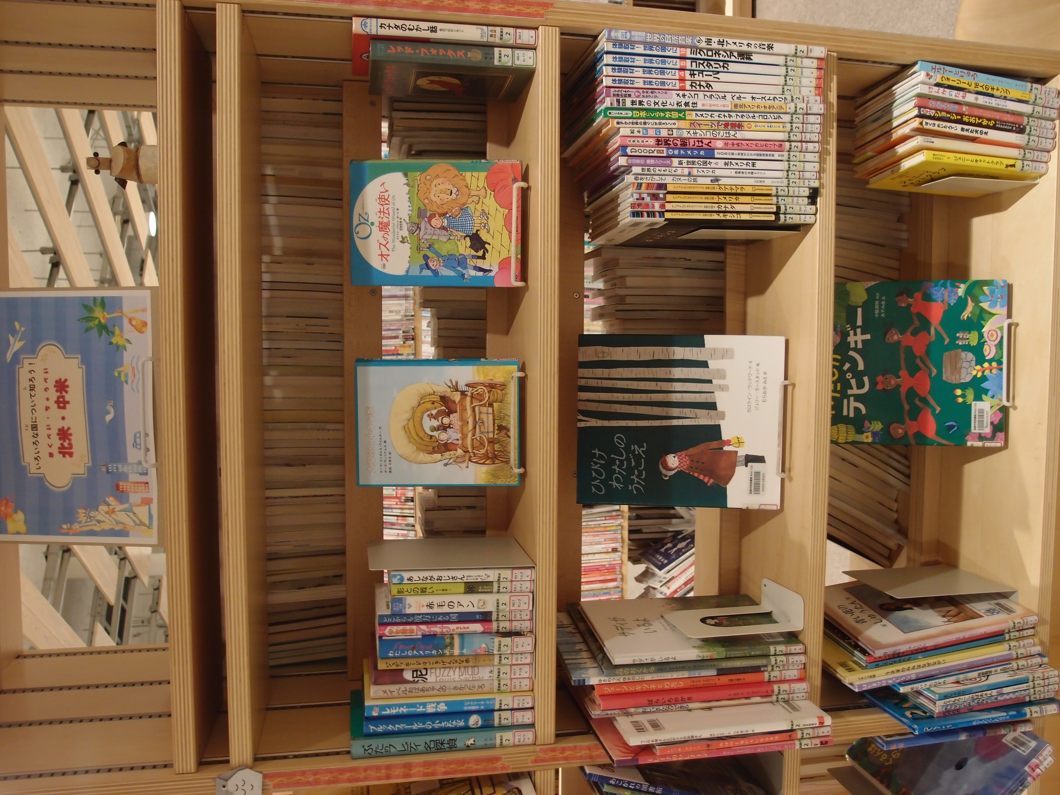 展示の本が棚に並んでいる様子の写真