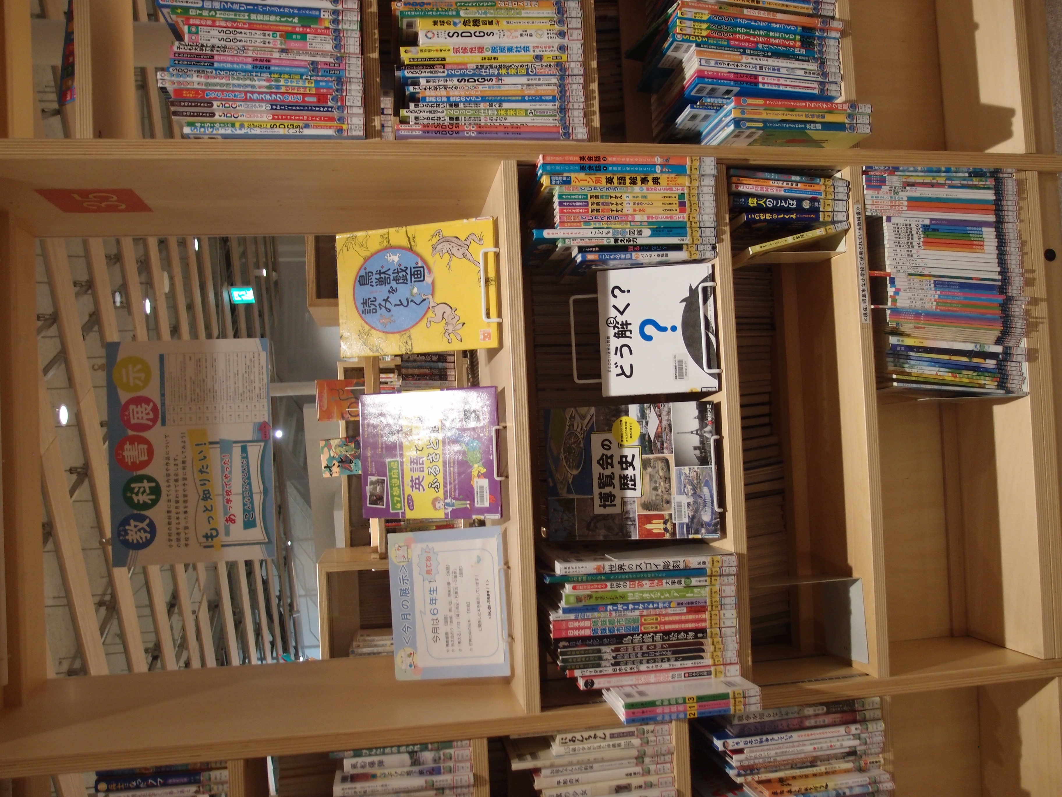 展示の本が棚に並んでいる様子の写真