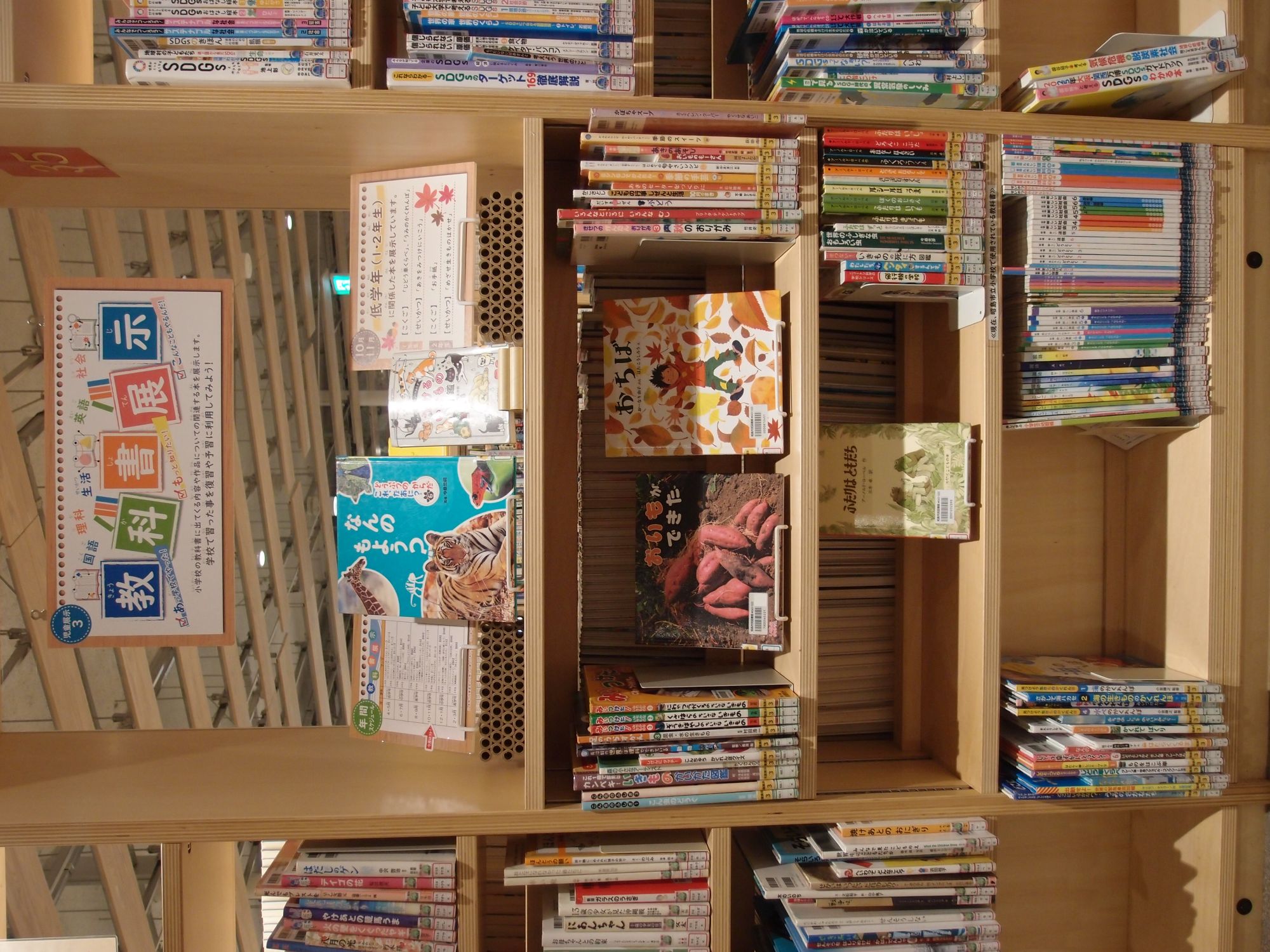展示の本が棚に並んでいる写真